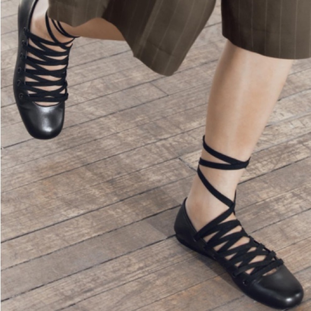 Zara Black Lace-Up Ballet Flats
